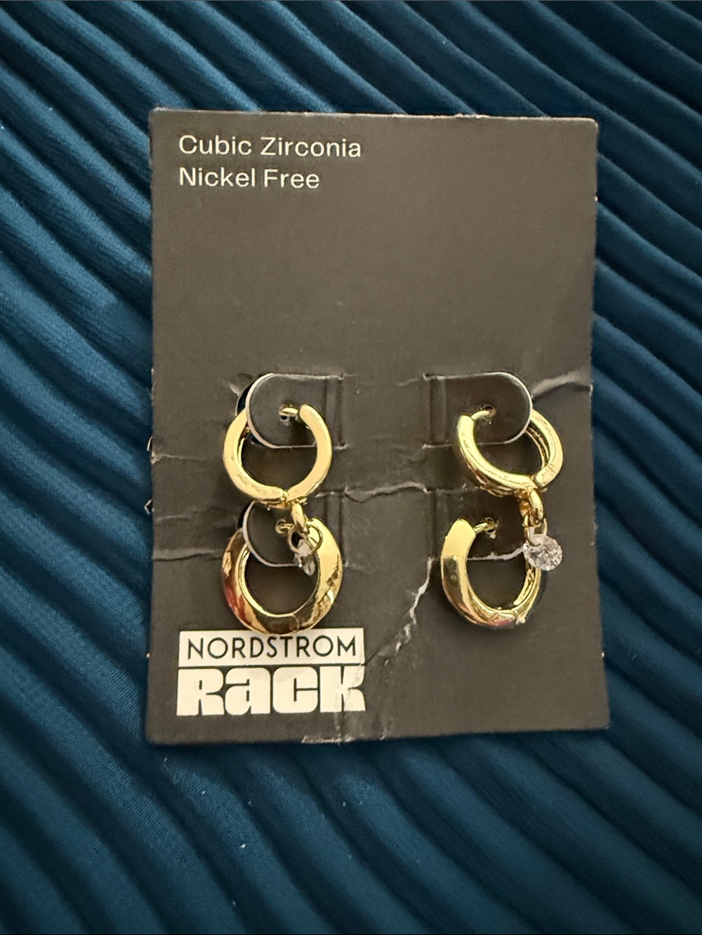 Nordstrom Gold Double Hoop Drop Earrings with Cubic Zirconia Accent